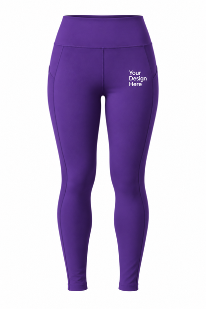 Indigo custom women’s high-waist leggings with logo printing