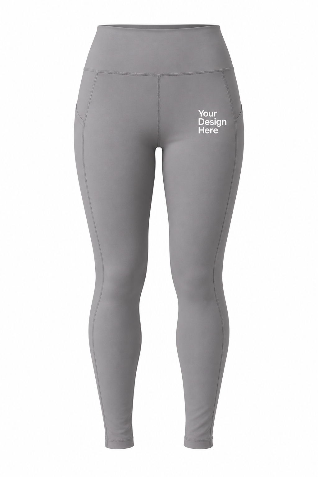 Steel grey custom women’s high-waist leggings with logo printing