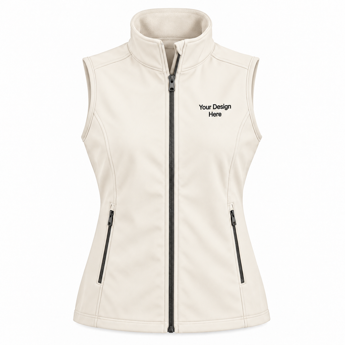 Custom women's Marshmallow core soft shell vest with front left chest embroidery