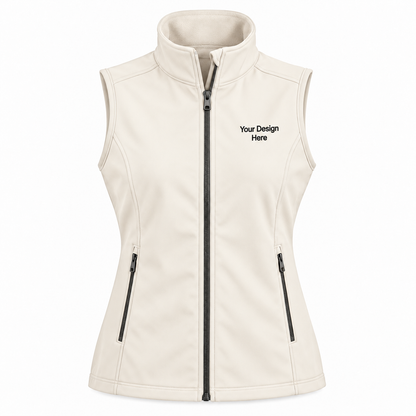Custom women's Marshmallow core soft shell vest with front left chest embroidery