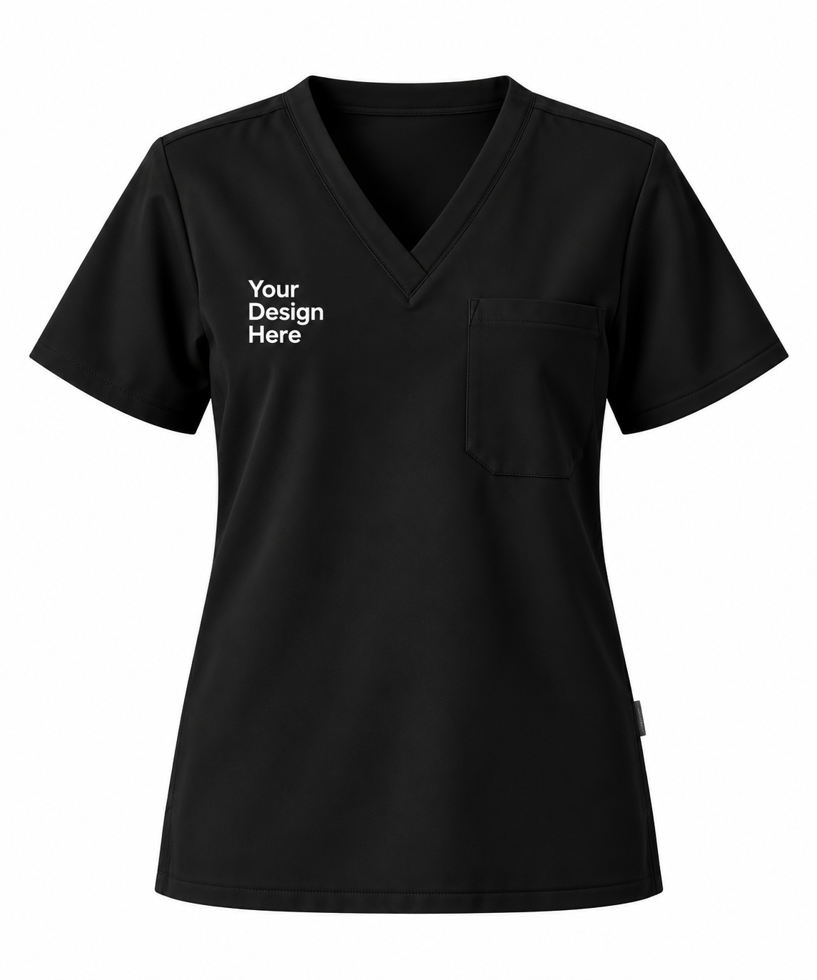 Black custom women’s scrub top with logo embroidery