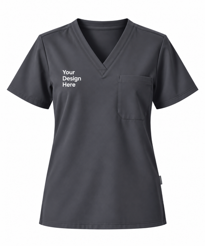 Charcoal custom women’s scrub top with logo embroidery