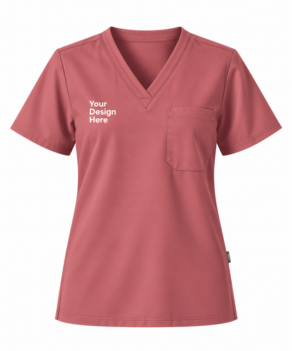 Salmon custom women’s scrub top with logo embroidery