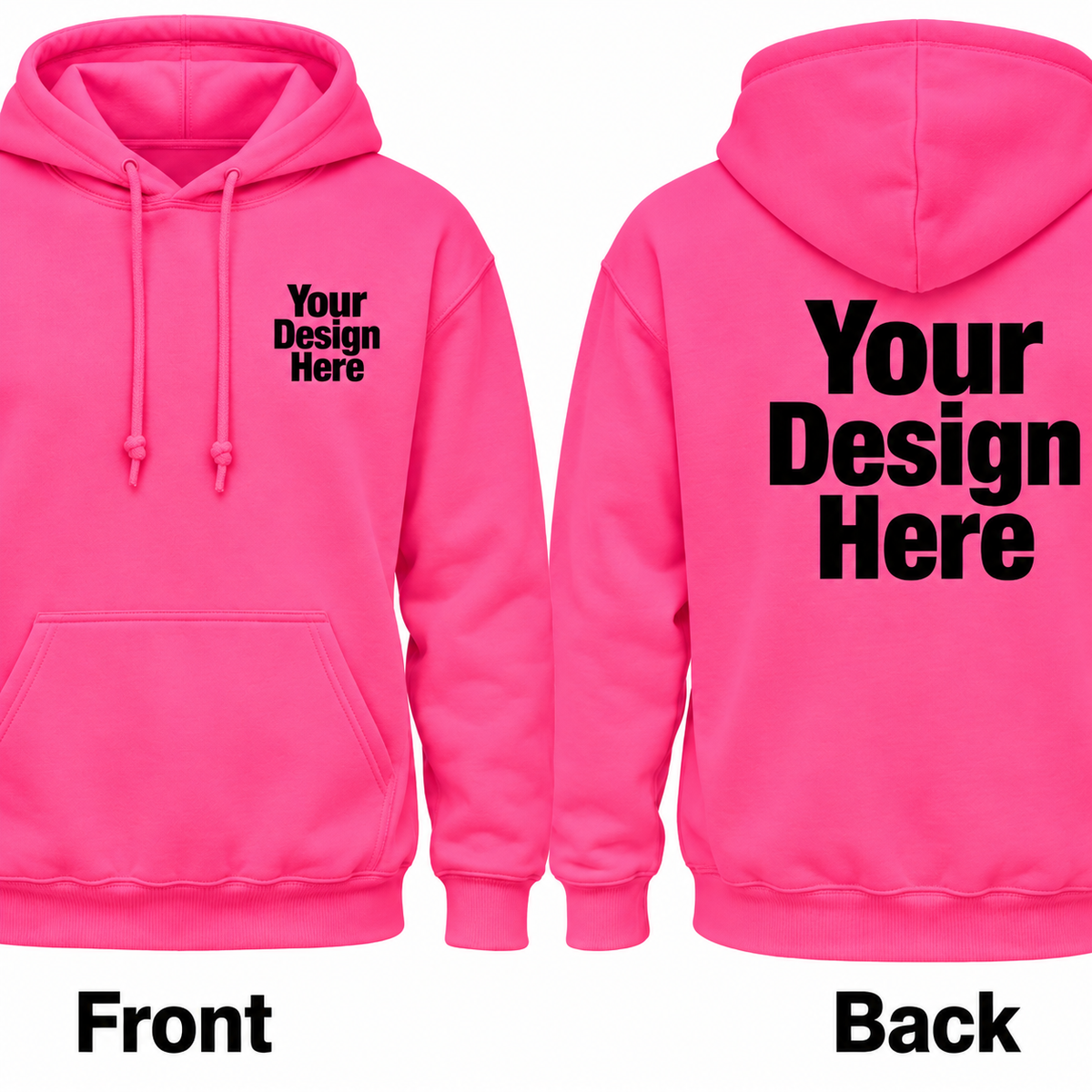 Custom safety pink hoodie front and back DTF logo printing mockup