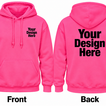 Custom safety pink hoodie front and back DTF logo printing mockup
