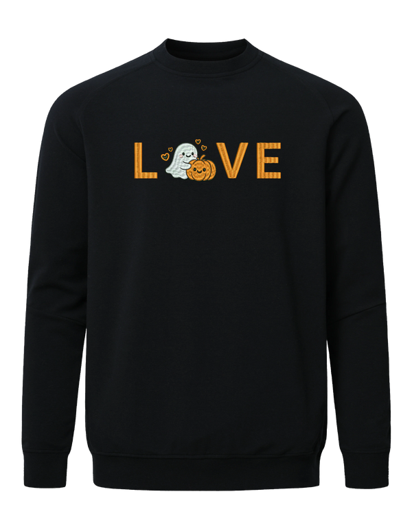 Fall LOVE embroidery with ghost hugging pumpkin, Halloween design for seasonal decorations and festive embroidered artwork
