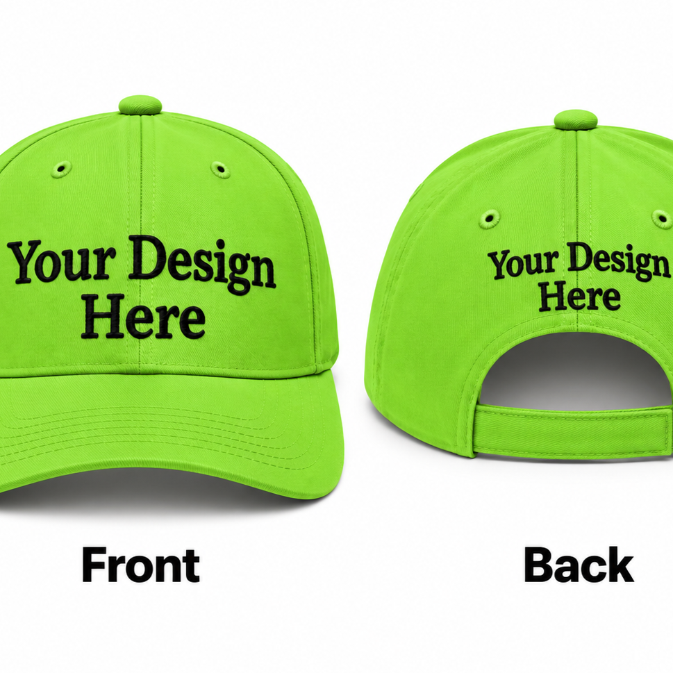 lightgreen d2ac3e5e 9ea9 43cb 8ac5 87ea971dd5b5 custom embroidered baseball hat shown from the front and back