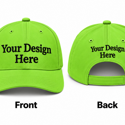 lightgreen d2ac3e5e 9ea9 43cb 8ac5 87ea971dd5b5 custom embroidered baseball hat shown from the front and back