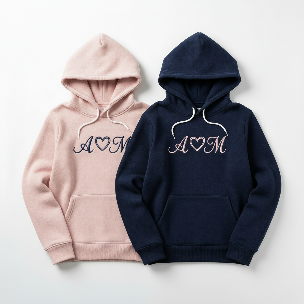 make the design on the pink hoodie dark blue 