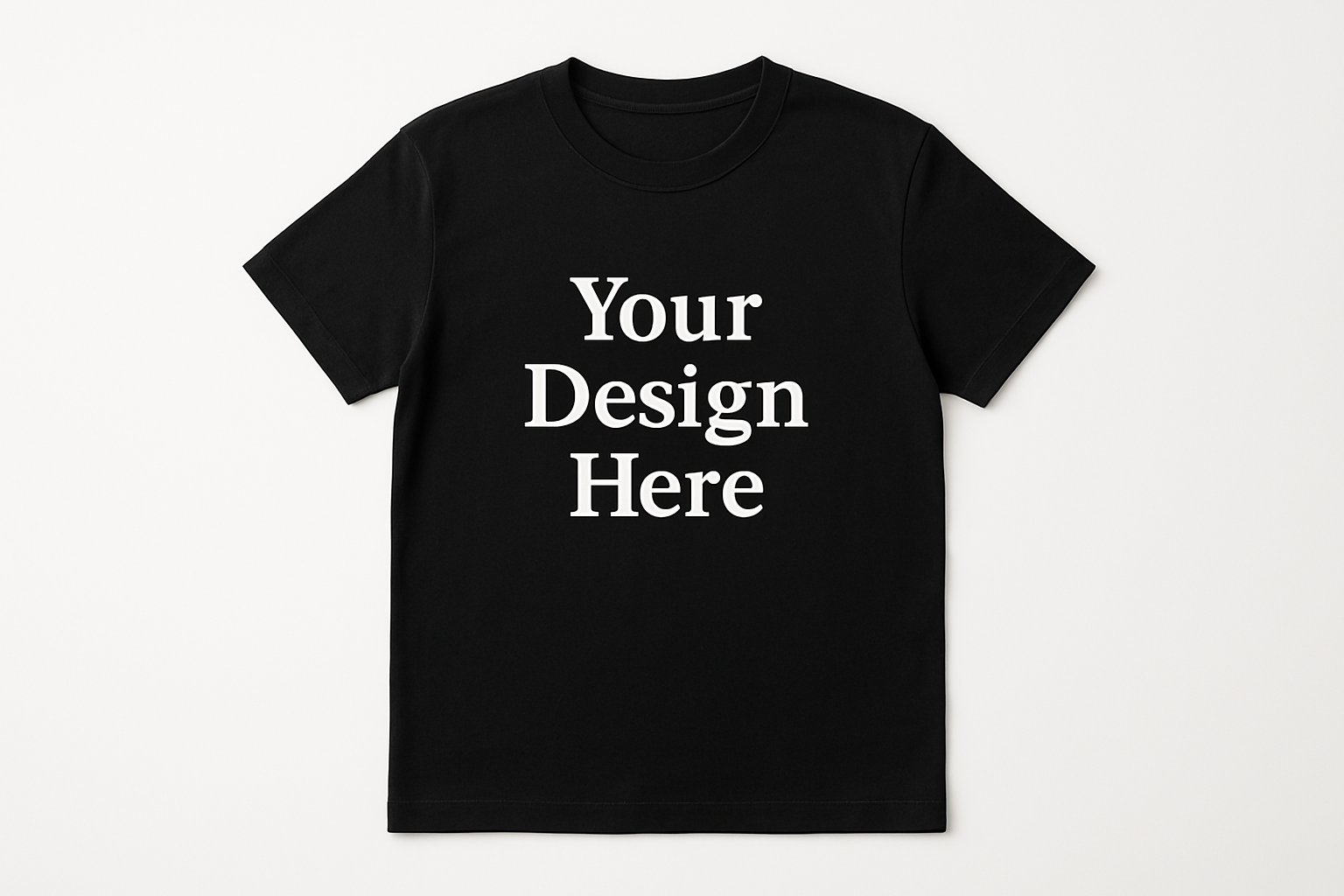 On a plain black t-shirt, add text : Your Design Here