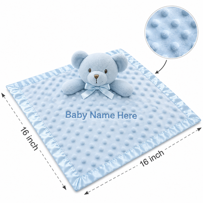 Personalized bear baby lovey blanket with embroidered name