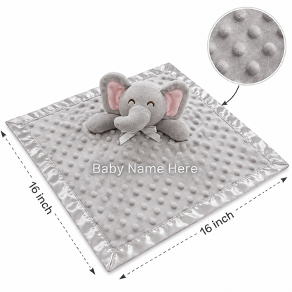 Personalized elephant baby lovey blanket with embroidered name