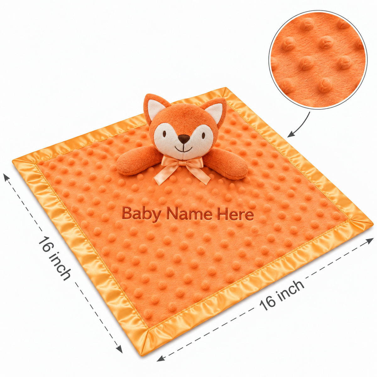 Personalized fox baby lovey blanket with embroidered name