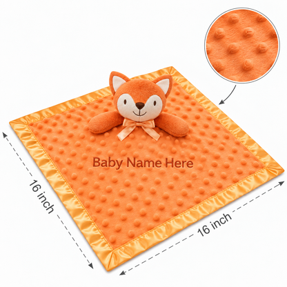 Personalized fox baby lovey blanket with embroidered name