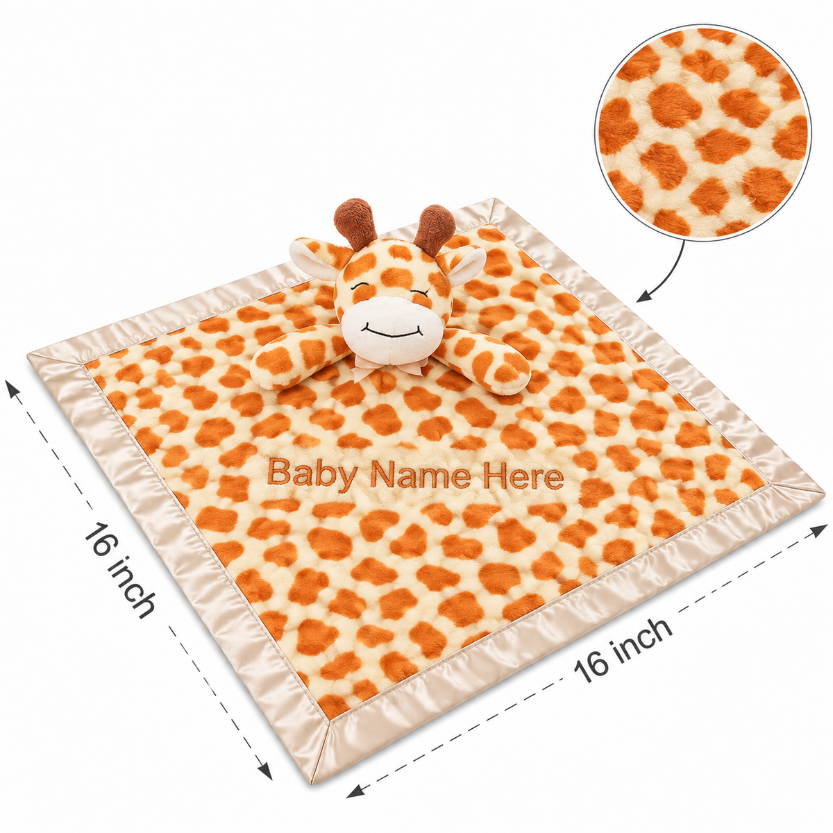 Personalized giraffe baby lovey blanket with embroidered name