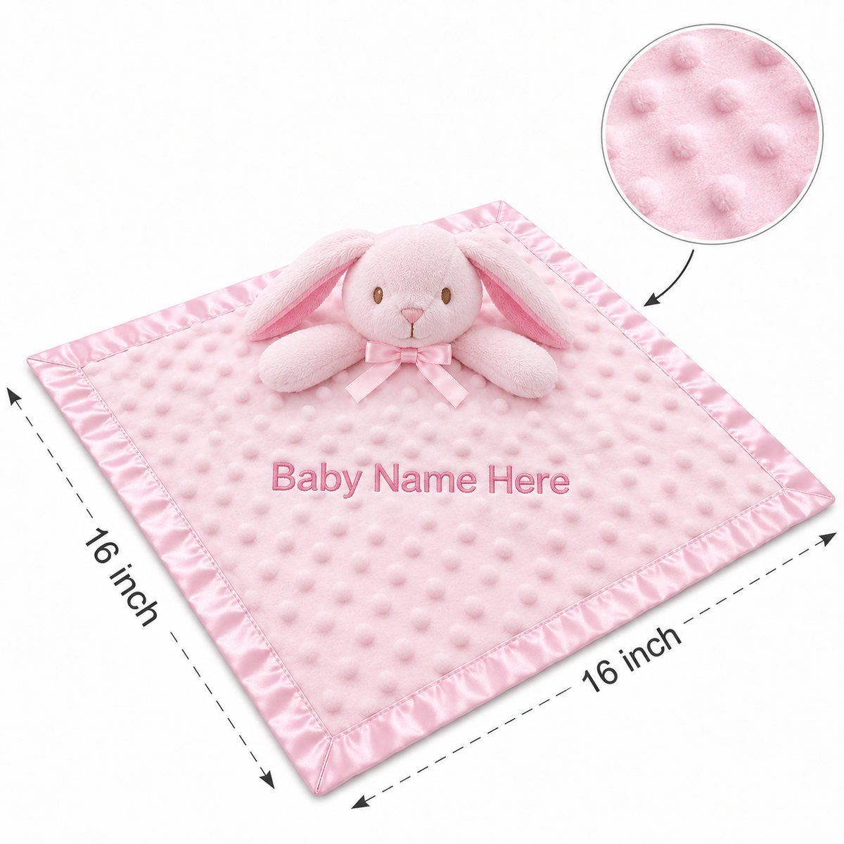 Personalized rabbit baby lovey blanket with embroidered name