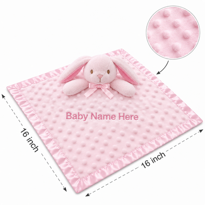 Personalized rabbit baby lovey blanket with embroidered name