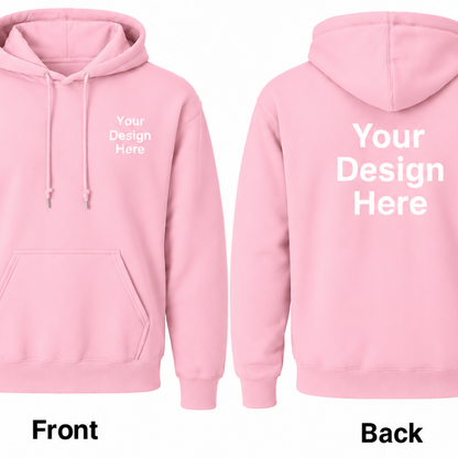 Pink custom Gildan 18500 hoodie with front and back DTF printing