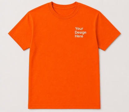 Orange Gildan 5000 custom cotton t-shirt for logo embroidery and DTF printing by Sharp Stitch