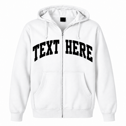 Custom Text Zip-Up Hoodie | Appliqué Embroidery