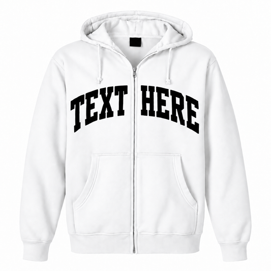 Custom Text Zip-Up Hoodie | Appliqué Embroidery