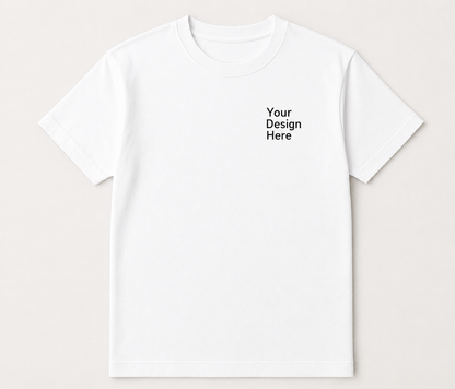 White Gildan 5000 Heavy Cotton T-Shirt for custom embroidery and full-color DTF printing by Sharp Stitch