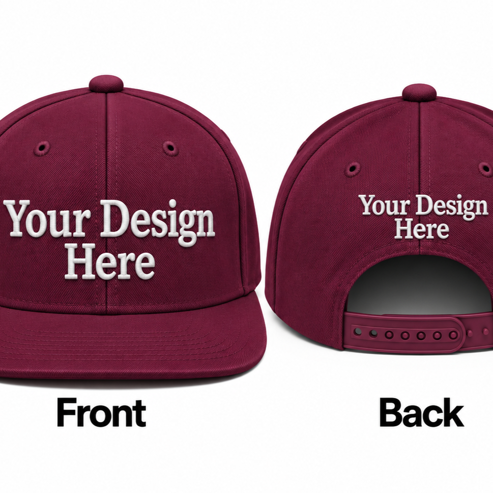 Custom Embroidered Snapback Hat - Front & Back